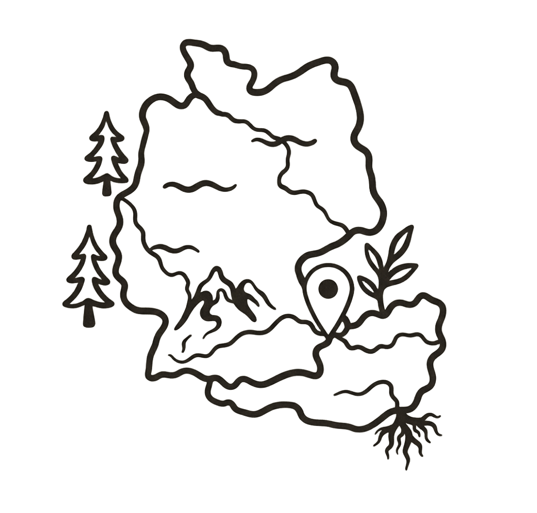 Grafische Darstellung einer Karte von Österreich und Deutschland. Standort des Hanfblumenladens mit eigener Gärtnerei in Schärding in Oberösterreich direkt an der Grenze bei Passau ist markiert